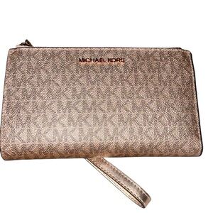 Michael Kors Jet Set Rose Gold Large Double Zip Wristlet